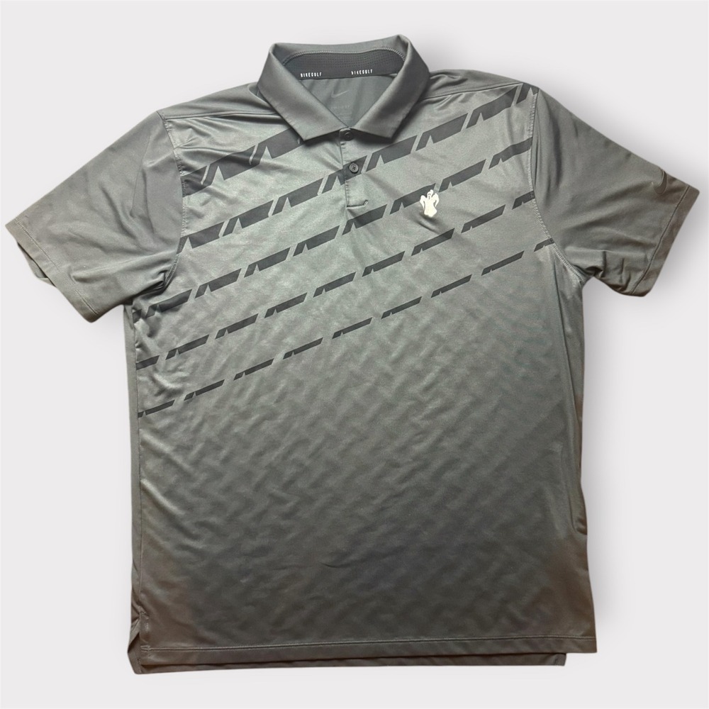 Nike Golf Dri-FIT Polo Mens Large‎ Gray Geometric Stripe Short Sleeve Shirt L